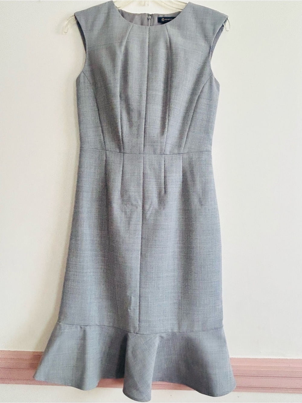 Brooks Brothers Grey Midi Sheath Dress with Flounce Hem
